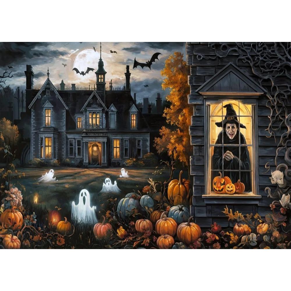 Dark Vintage Witch Halloween Posters Haunted House Pumpkin Girl Creepy Mansion Canvas Painting Wall Art Pictures Home Room Decor
