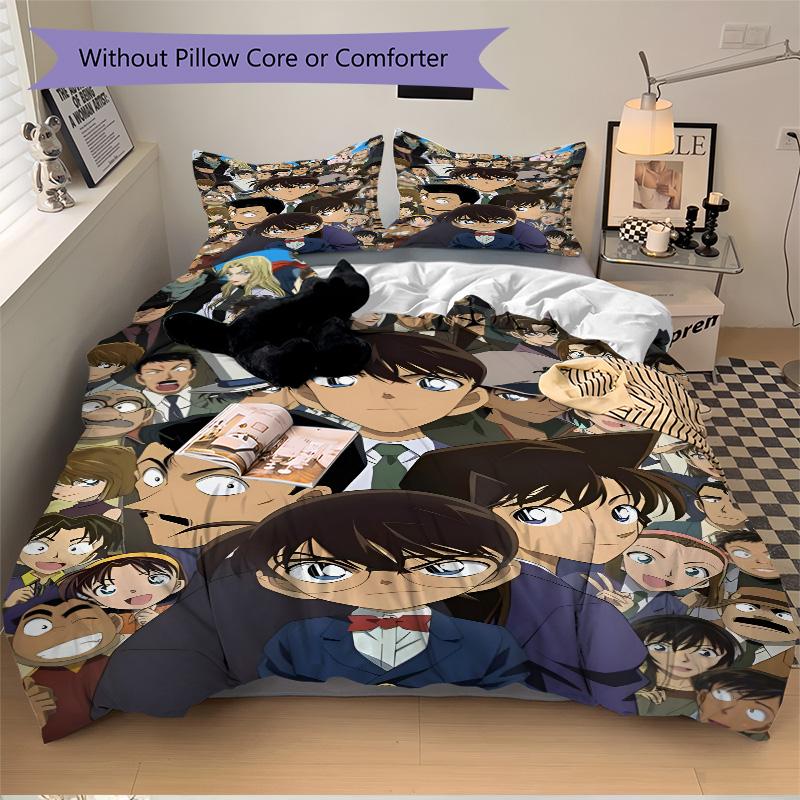 Detective Conan Mystery Print 3Pcs Bedding Setduvet Cover With 2 Bedropillowcase Home Birthday Gift