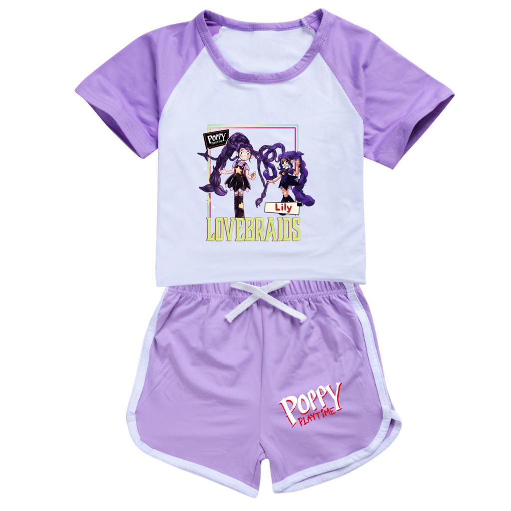 5594 Kids Girls Outdoor Lily Lovebraids Print T-shirt Pants Tracksuit Sets