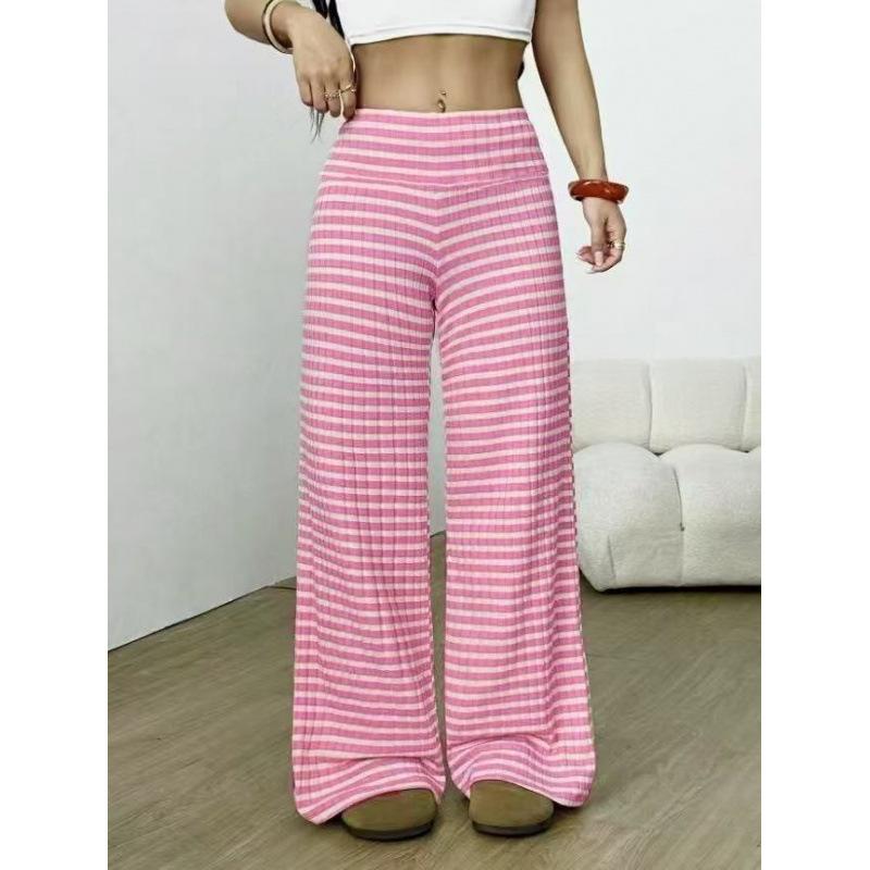 Cross-border Women's New Casual Striped Knitted Women's Straight Trousers