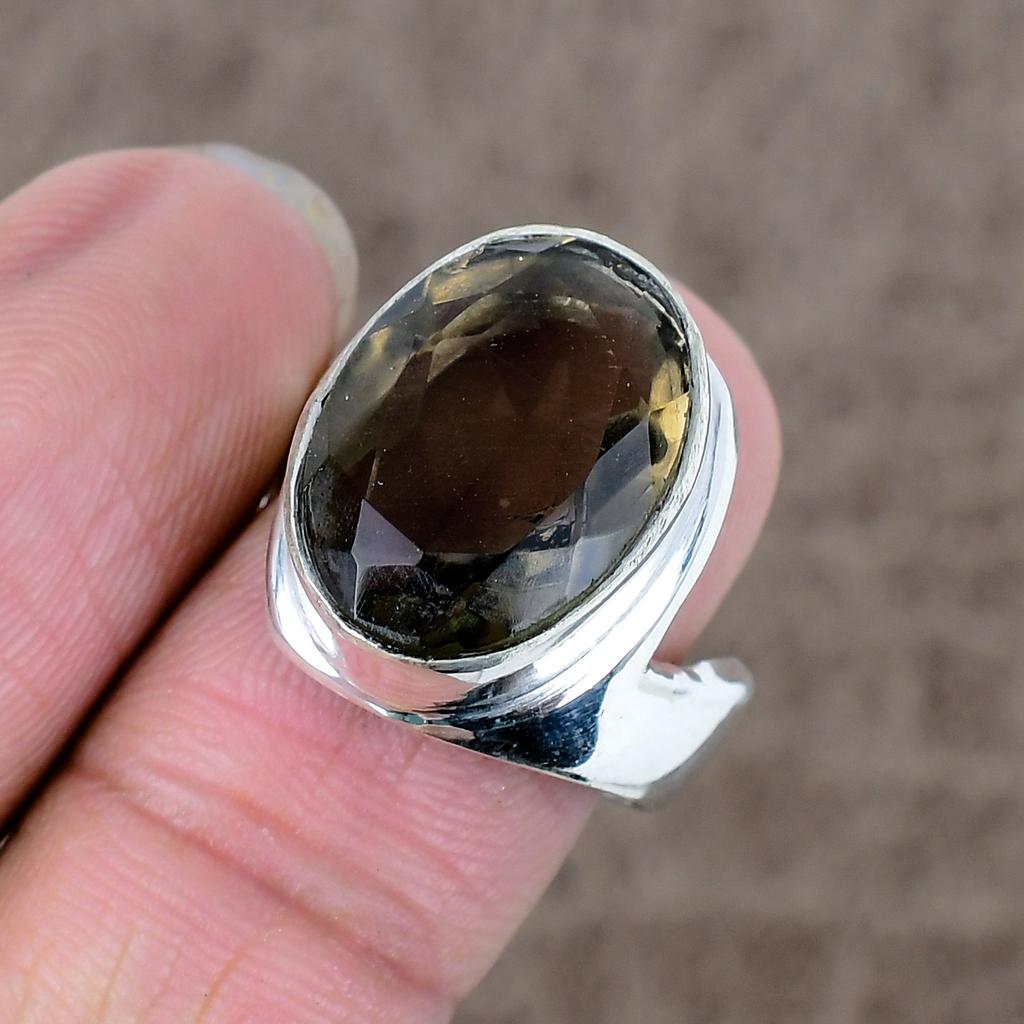 Smoky Topaz Genstone Handmade 925 Sterling Silver Jewelry Ring Size 7.5 KKG-524
