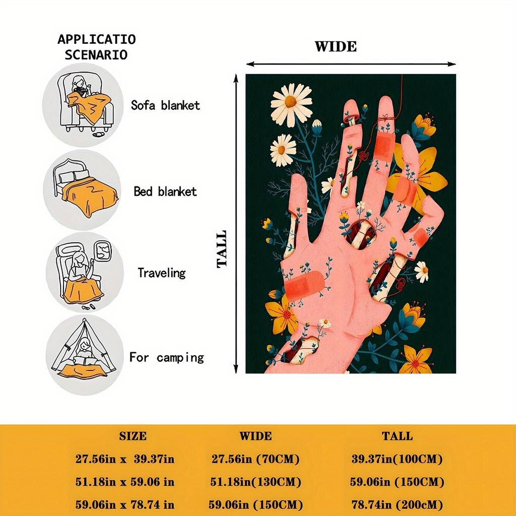 Hand-painted floral art patterns Flannel printed blanket suitable for all seasons suitable for living room office sofa travel
