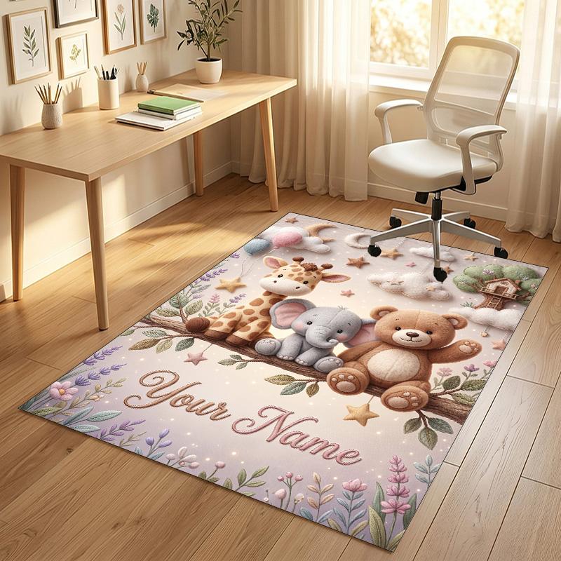 Elephant Theme Crystal Velvet Rug Personalized Custom Name Text Soft Floor Mat Home Decor