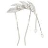 [Myaomyao] Hairpin Hair Ornament Japanese Style Yukata U-Shape Tomosode Kimono Hair Accessory Pearl Metal Antique Leaf (Silver) Small Size