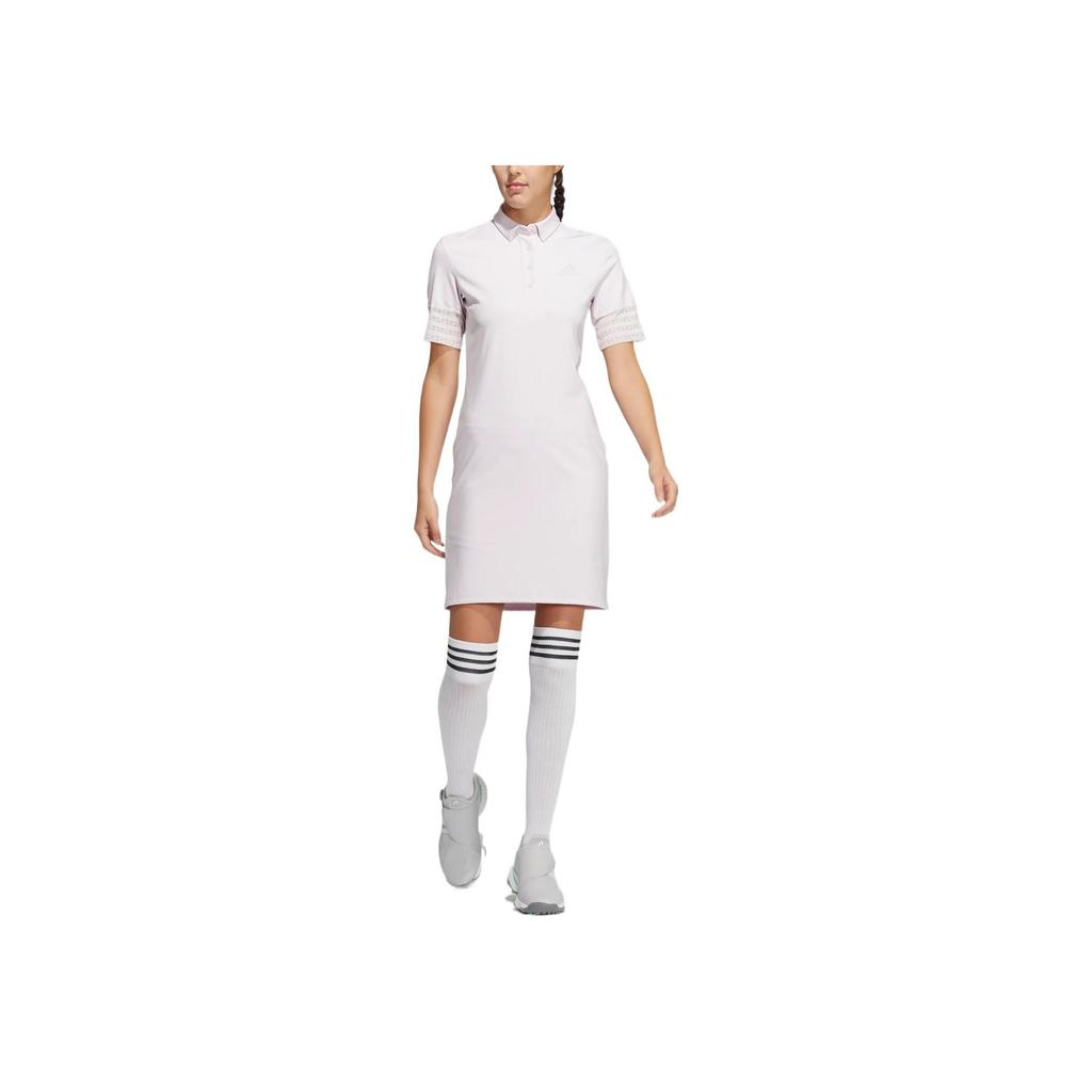 Adidas Solid Color Polo Button Short Sleeve Dress Women Dresses White HA0216