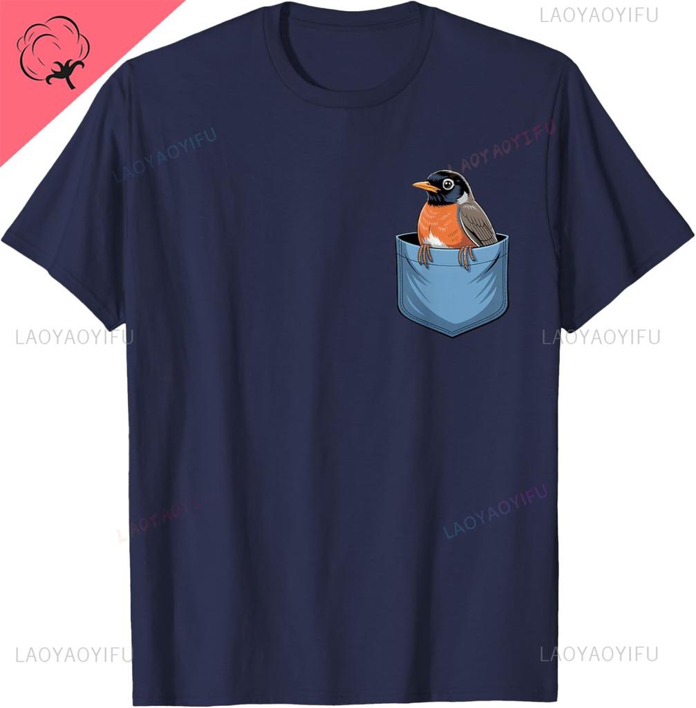Cute Pocket American Robin Bird Birdwatcher TShirt Breathable and Comfortable Men and Women Short Sleeves Y2k Harajuku Camisas