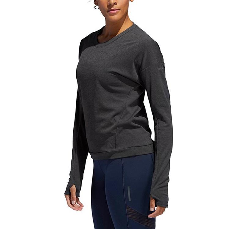 adidas Solid Color Round Neck Long Sleeve T-Shirt Women Tops Dark-Gray DQ1923