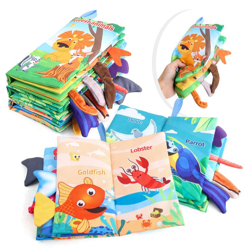 8 Page Tail Cloth Book Cartoon Animals Touch And Feel Infant Soft Books Development Interactive Early Education Toys For Baby