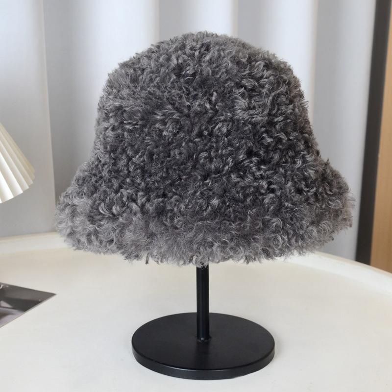 Female Thickened Teddy Fleece Curly Hair Bucket Hat Fashionable Winter Warm Hat Retro Curly Hair Basin Hat Versatile
