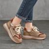 Johnature Genuine Leather Casual Sports Lace Up Anti Slip Women's Shoes Retro Mixed Colors Thick Soled Sneakers