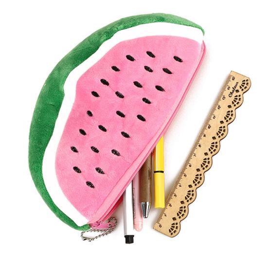 Watermelon Semicircle Short Plush Pencil Bag Stationery Storage Zipper Case