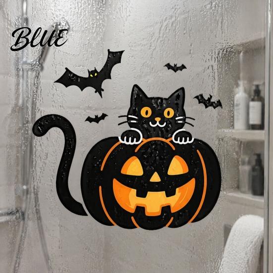 Weatherproof Halloween Decor for Balcony Pumpkin Wall Sticker Black Cat on with Flying Bats Decal Easy to Apply Seasonal Stickers Waterproof