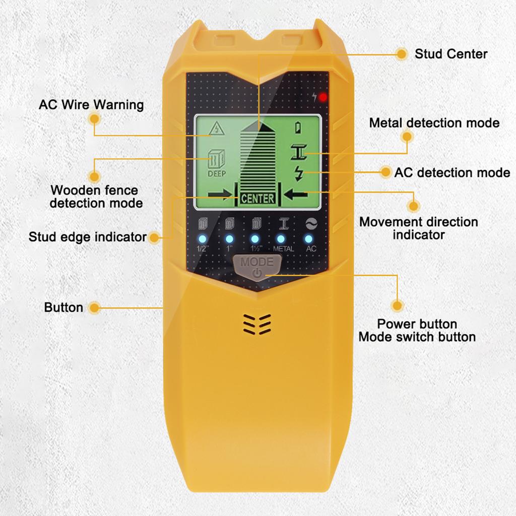 5in1 Sh402 Wall Stud Detector Sensor Stud Finder Metal Detecion Metal Depth Measurement Finder with LED Display and Audio Alarm