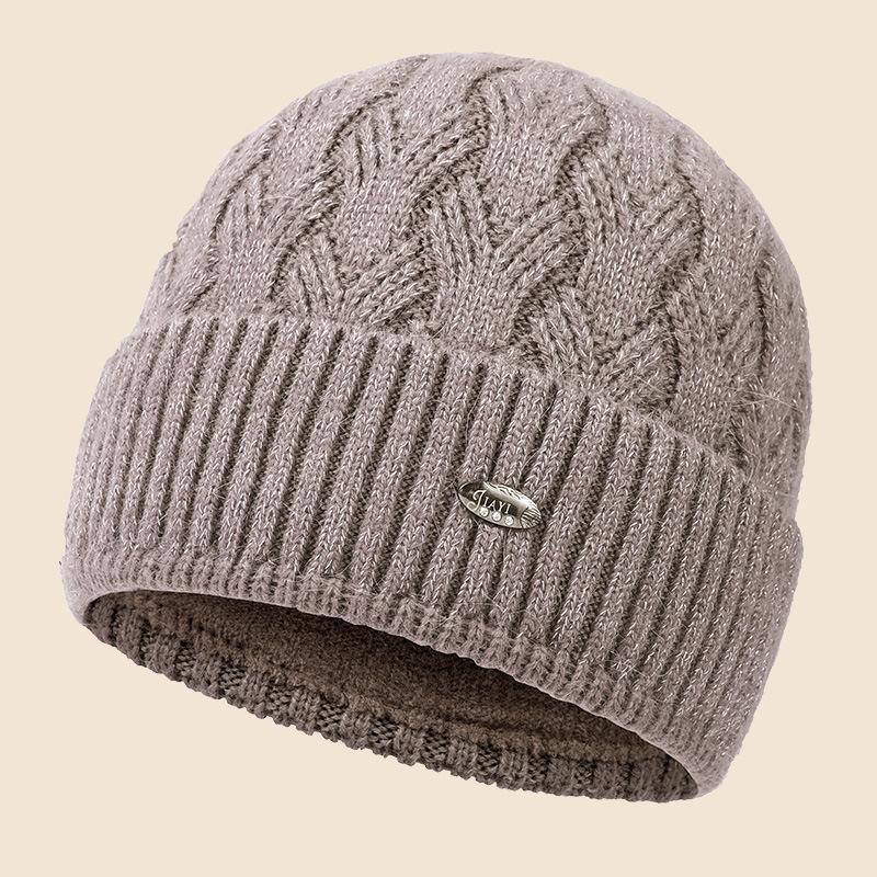 Middle-aged and elderly warm hats, winter piled and thickened rabbit fur blended outdoor cold-proof wool hats, ear protectors, knitted hats