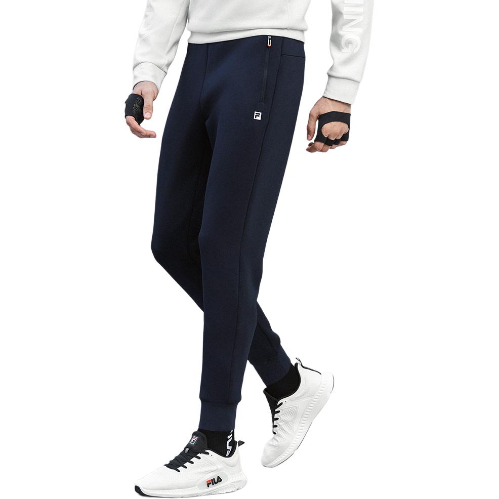 Fila Athletics Logo Mid-Rise Slim Fit Tapered Knit Joggers Men Bottoms Dark-Blue A61M141601FNV