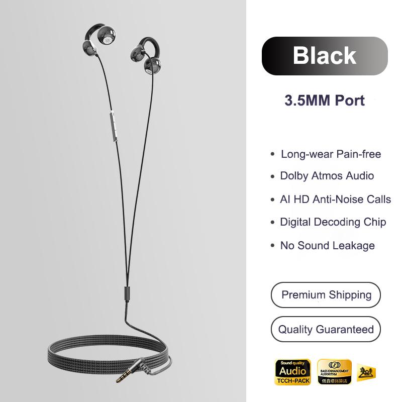 Clip-on Type C&3.5mm Wired Control Headphones HIFI Sound Sports Earbuds Handfree Gaming Headsets Earphones in HD mic For Samsung