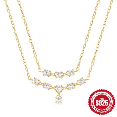 Fashion S925 Sterling Silver Seven Diamonds Luxury Design Sense Women Stacked Necklace Collarbone Chain