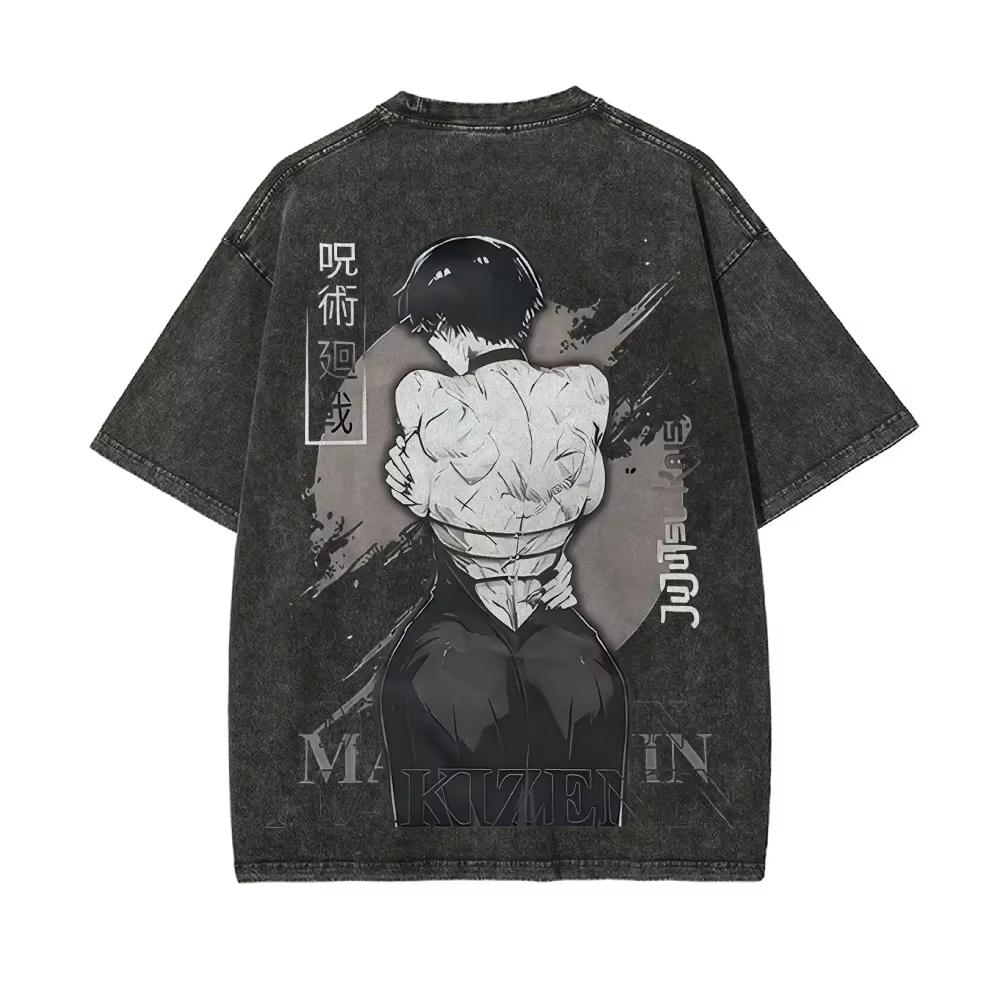 2026 Jujutsu Kaisen Maki Zenin Bedrucktes T-Shirt für Herren und Damen Gewaschenes T-Shirt Hohe Qualität Vintage Baumwoll-T-Shirt Harajuku Top