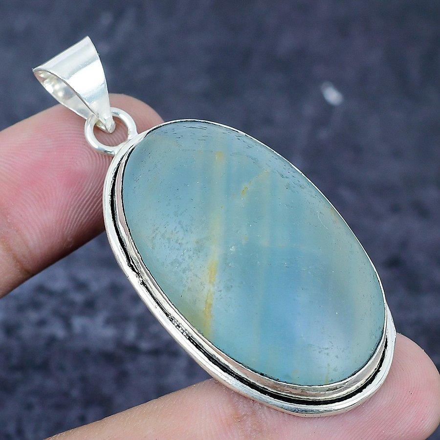 Aquamarine Gemstone 925 Sterling Silver Jewelry Pendant 2.29"