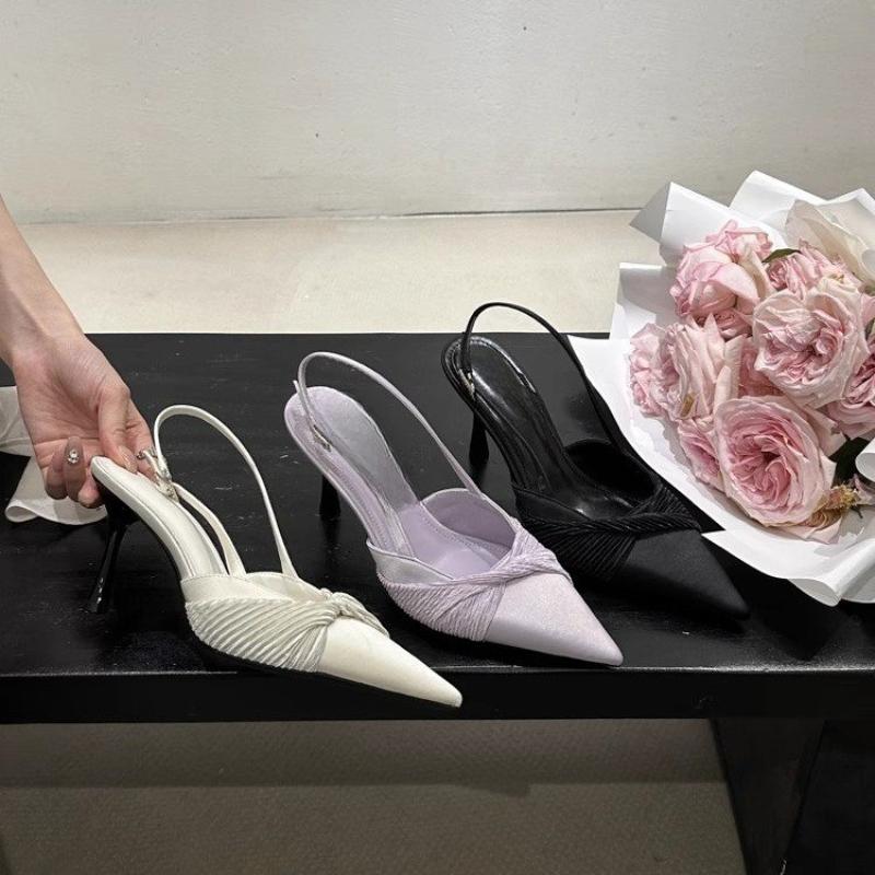 Fashion Retro Woman Shoes Pointed Heel Sandals 2025 New  Summer Bow Girls High Closed New Open Stiletto Fashion Back Strap Butterfly