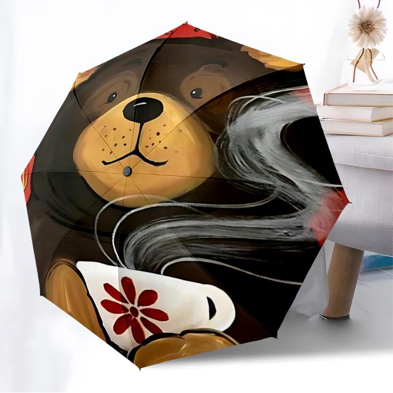 1PC Tea Bear Automatic Folding Umbrella - Compact 8-Rib Design, Durable Plastic & Iron, Lightweight for Outdoor Daily Use, Festive Gift092