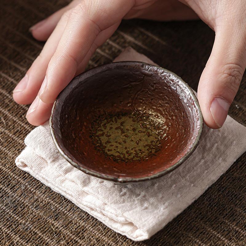 1 Pc Chinese Hand-kneading Plum Blossoms Tea Cup Handmade Pottery Tea Bowl Household Teaware Master Teacup Travel Meditation Cup