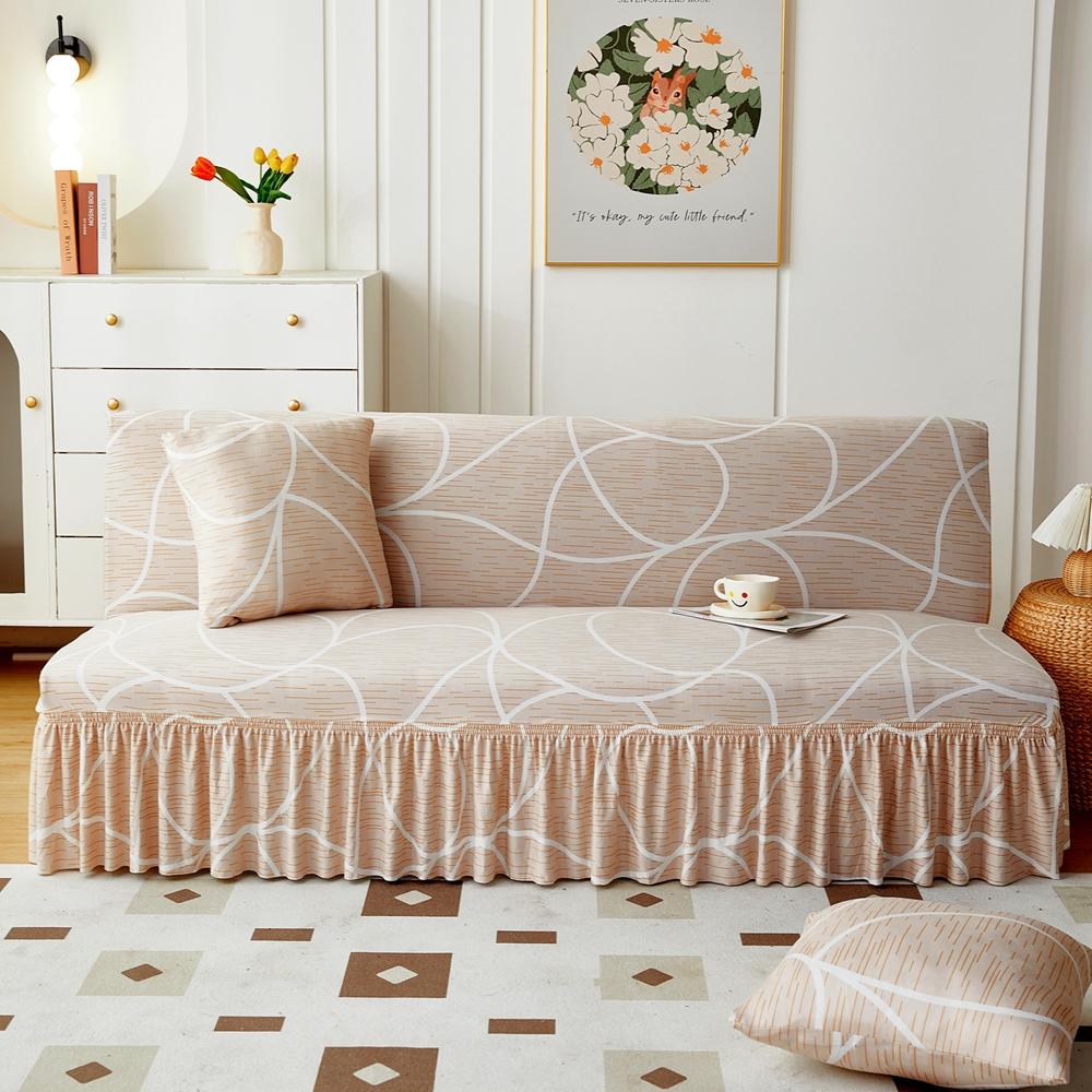 Elastic Stretch Futon Cover with Skirt Washable Armless Sofa Bed Protector Printed Furniture Cover for Living Room Decor S size 120-150cm 5390₽