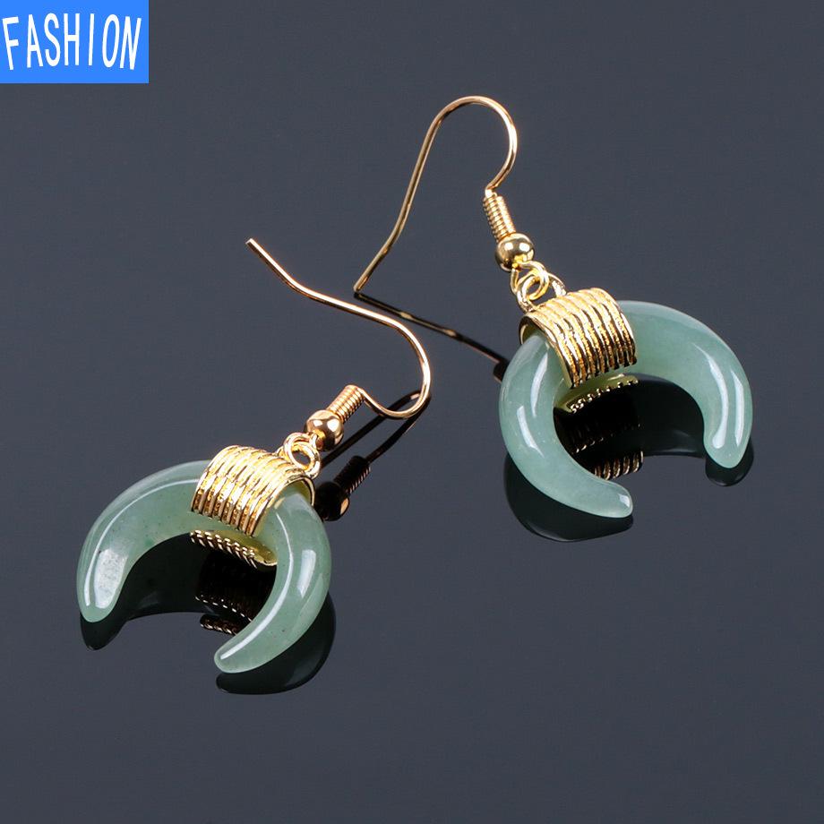 Národní větrná trubka zakřivený měsíc půlměsíc Půlměsíc přírodní křišťálové šperky imitace vinuté zlaté náušnice s rybičkou