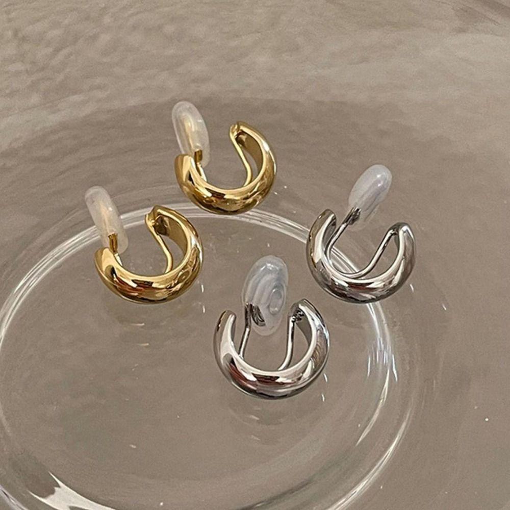 1Pairs Fake Gold Clip Earrings Non Pierced Hip Hop Earring New Hoop Earrings  Jewelry Accessories