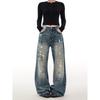 2026 Embroidered Denim Pants Loose Fit High Street Style Wide Leg Jeans Teens