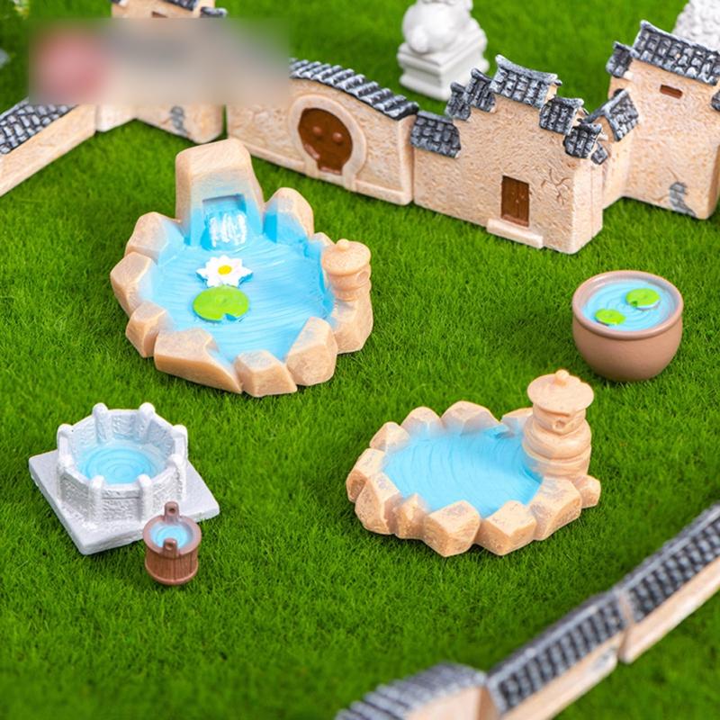 8Pcs Miniature Landscape Fairy Garden Accessories Mini Lighthouse Water Well Bridge Cottages Home Garden Craft Decor