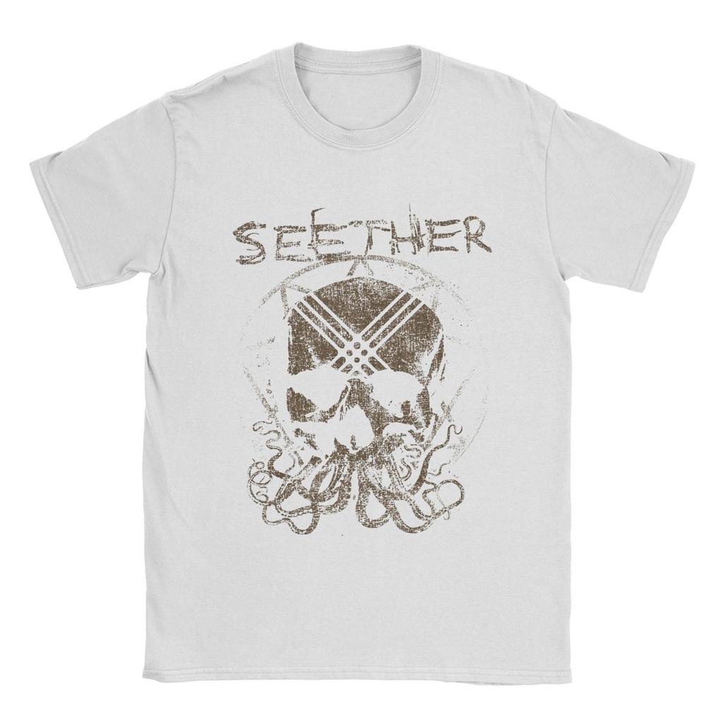 Casual Seether Octoskull T-Shirt for Men Round Neck Cotton T Shirts Short Sleeve Tee Shirt Printed Clothing