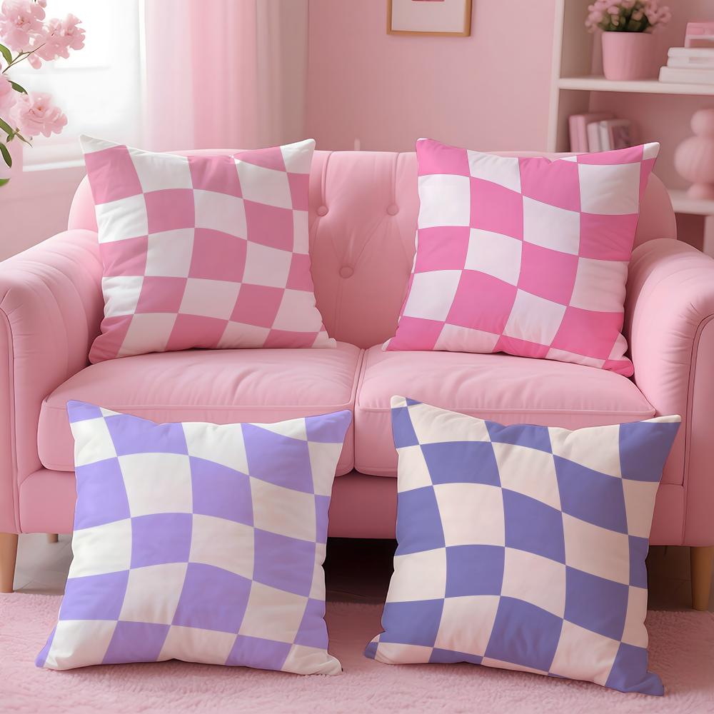 Space Distortion Grid Diagram Cushion Cover Short Plush DoubleSided Printing Home Machine Washable In Warm Winter Pillow Cover