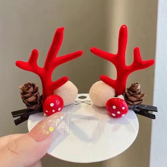 1 Pair Kids Reindeer Antler Hair Clips Soft Plush Christmas Hairpin for Baby Girl Toddler Cute Photo Prop Party Hair Accessory