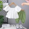 2025 New Korean Style: Puff Sleeve Floral Top & Shorts Summer Two-Piece Set for Baby Girls
