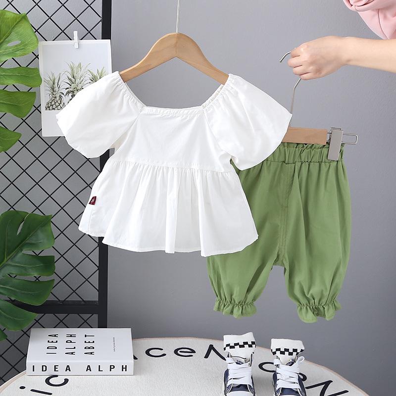 2025 New Korean Style: Puff Sleeve Floral Top & Shorts Summer Two-Piece Set for Baby Girls