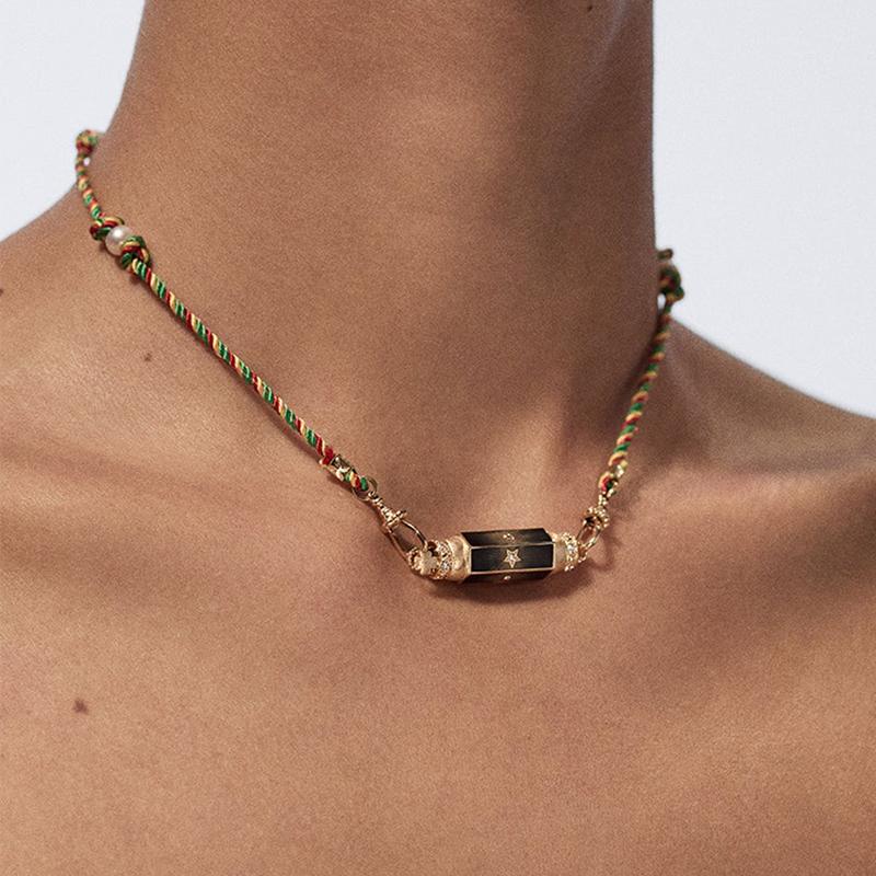 Retro Colored Stainless Steel Pendant Necklace For Women Handmade Braided Rope Chain Jewelry Accessories