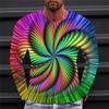 Mens Clothing 3D Print Vortex Graphic Long Sleeve Fashion Hip Pop Streer Wear Autumn Men's T-shirt Man Clothing Colorful Tops