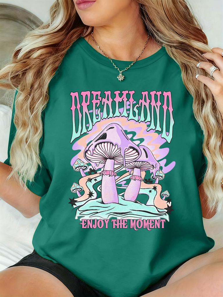 Dreamland Enjoy The Moment Printed TShirt Womens Basics Soft T Shirts Loose ONeck Short Sleeve Tops Summer Comfortable Clothes