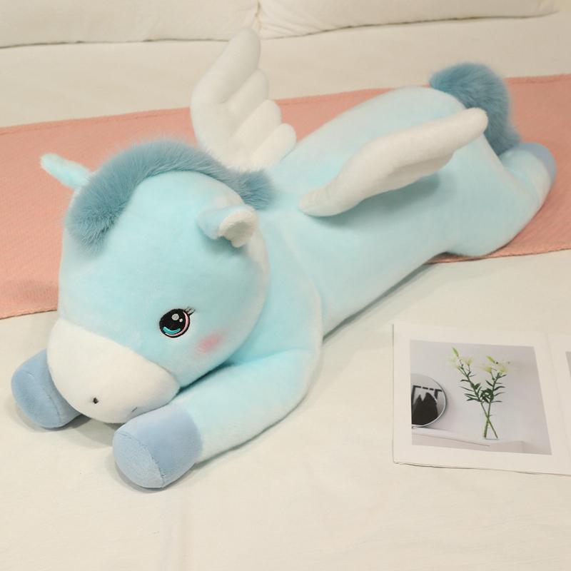 100cm Süße Lange Streifen Weiße Pferdepuppe Kissen zum Werfen Für Mädchen Schlafen Einhorn Geschenk Umarmung Beinklammer Puppe Plüschtier 50cm