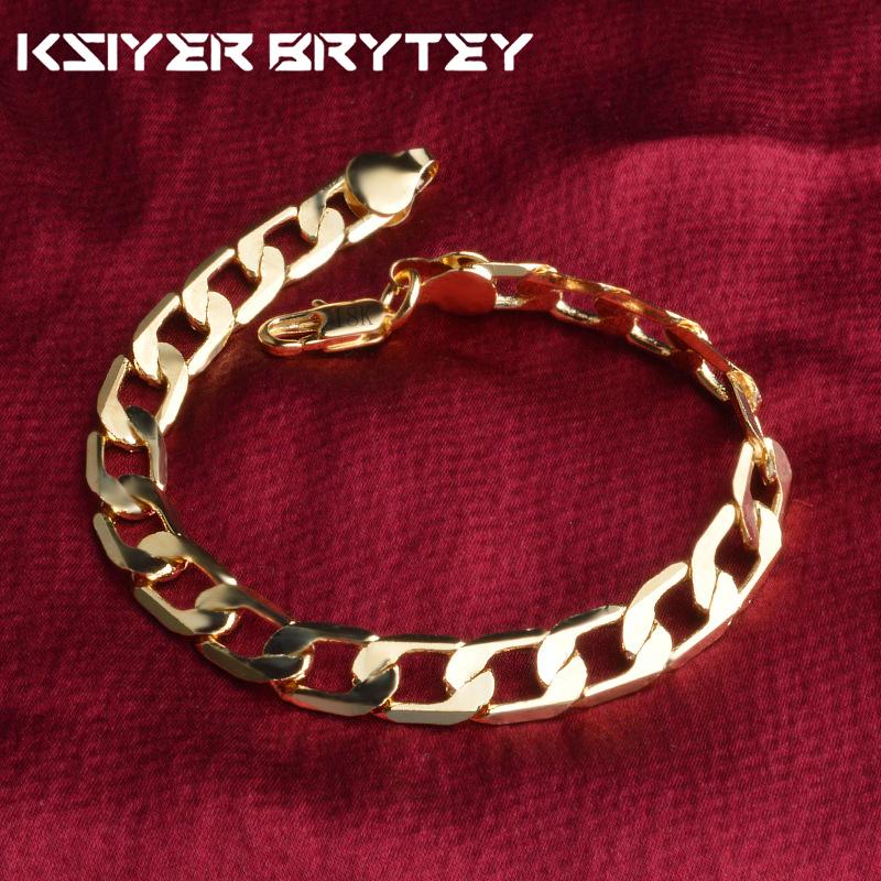 

925 Stamp Silver 18K Gold Plated 8MM Geometry Chain Bracelets for Women Men Fashion Party Wedding Accessories Jewelry Gifts
