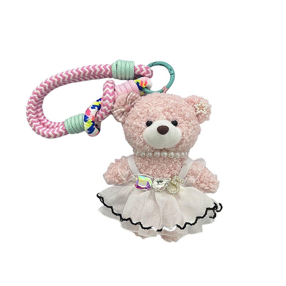 Cute Cartoon Puffy Skirt Little Bear Keychain Soft Bag Charm Trend Plush Doll Pendant Bag Pendant