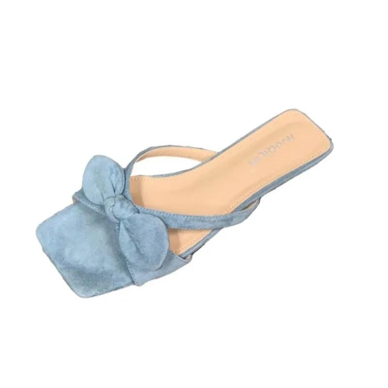 Fashion Bow Women Flats Slippers Square Toe Summer Shoes Fashion 2025 New Sandals Slingback Woman Shoes Dress Zapatillas Sandalias Mujer