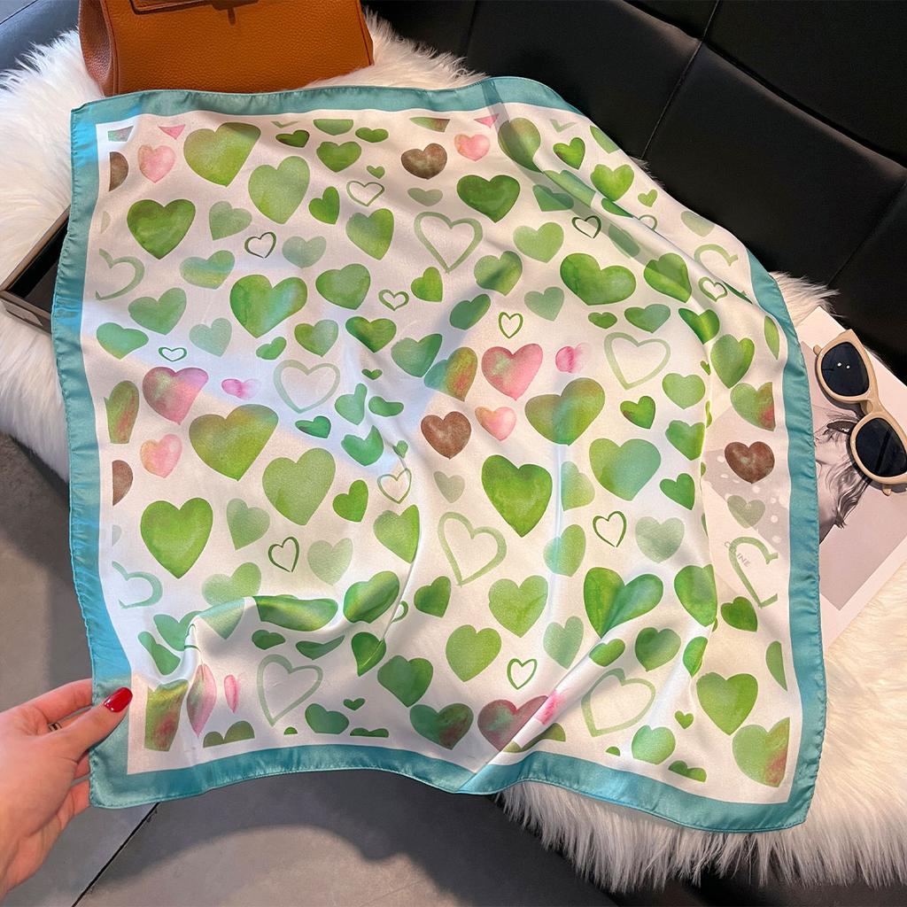 New Love Print 70*70cm Silk Satin Hair Scarf Women Handkerchief Printed Female Square Head Bandana Small Neck Muffler Hijab Lady