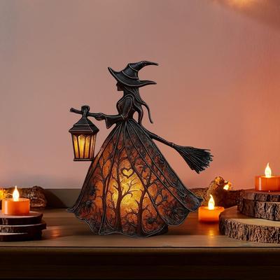 Halloween Decorations Indoor Halloween Witch Lamp Spooky Standing Night Light Unique Witch Statue Table Lamp for Bedroom