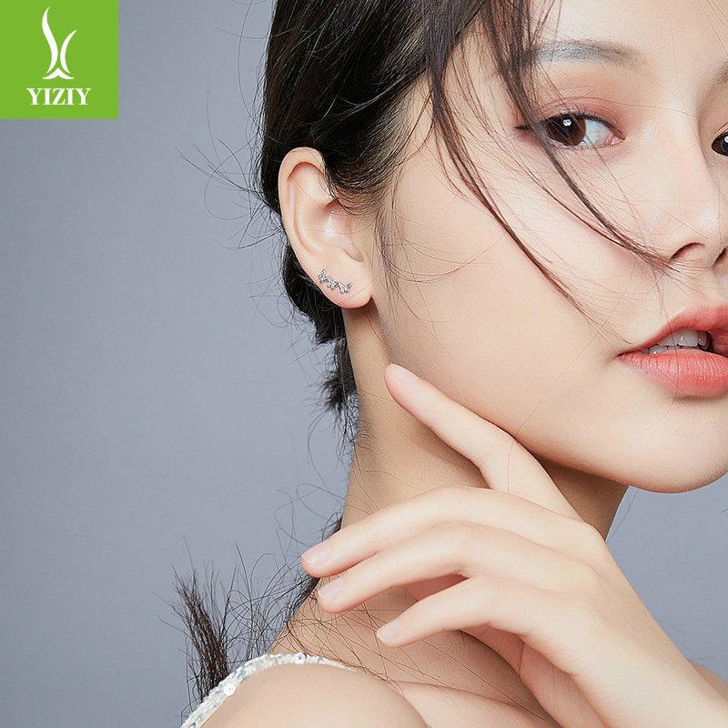 S925 Sterling Silver Platinum Plated Butterfly Splicing Stud Earrings, Simple Temperament Sterling Silver Stud Earrings