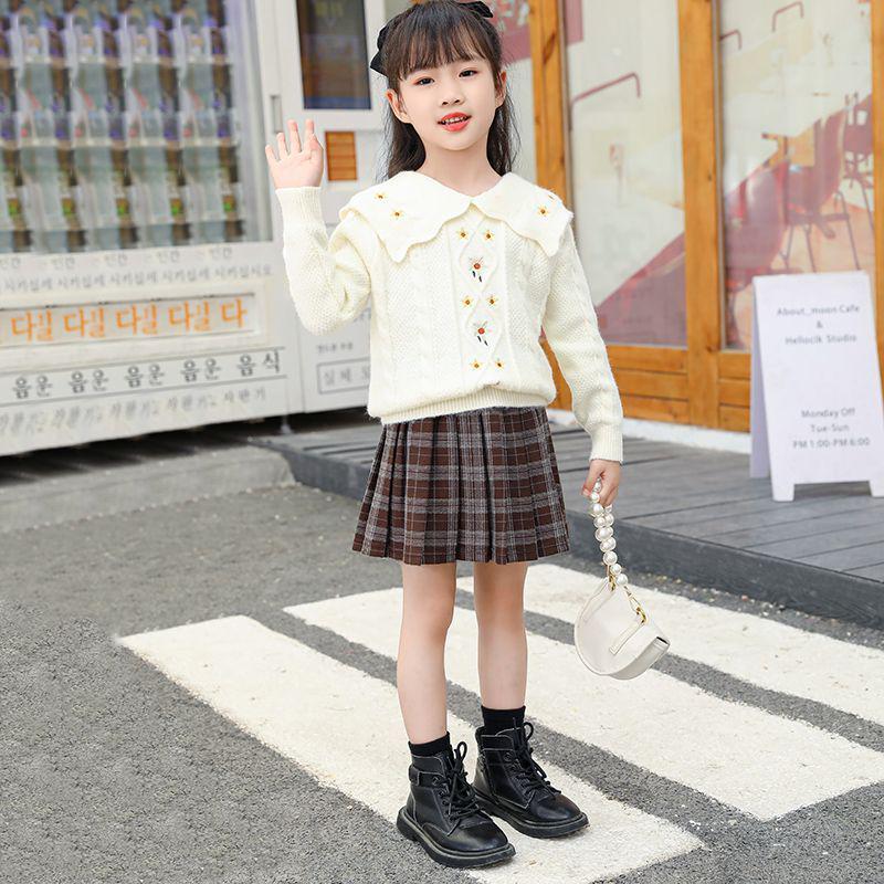 Gonna a pieghe scozzese in stile coreano da bambina per autunno/inverno