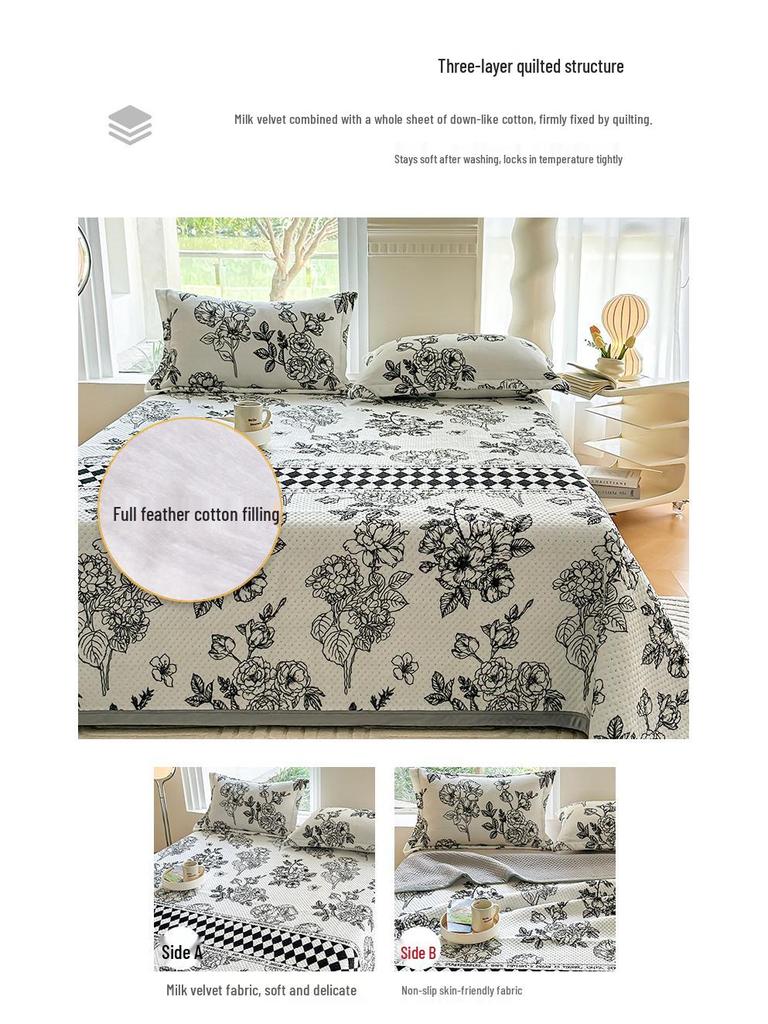 Herbst/Winter Milchsamt Bedrucktes Einzelbett-Tagesdecke- & Kissenbezug-Set mit Matratzen-Staubschutz