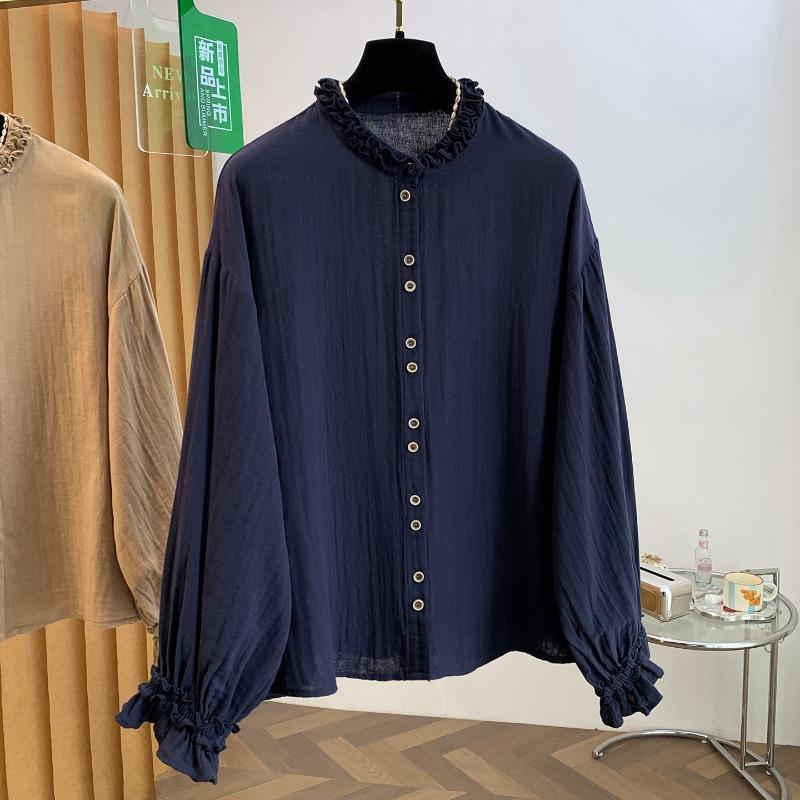 DIMANAF 2026 Plus Size Autumn Women Blouse Shirts Tunic Oversize Loose Casual Lady Tops Elegant Vintage Linen Button