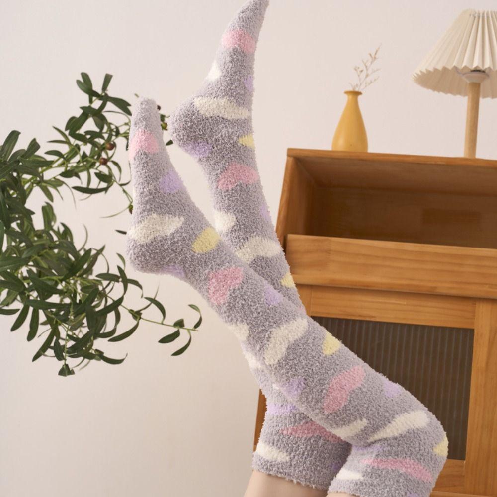 Heart Coral Fleece Stockings Thicken Warm Long Tube Socks Creative Floor Plush Stockings Autumn